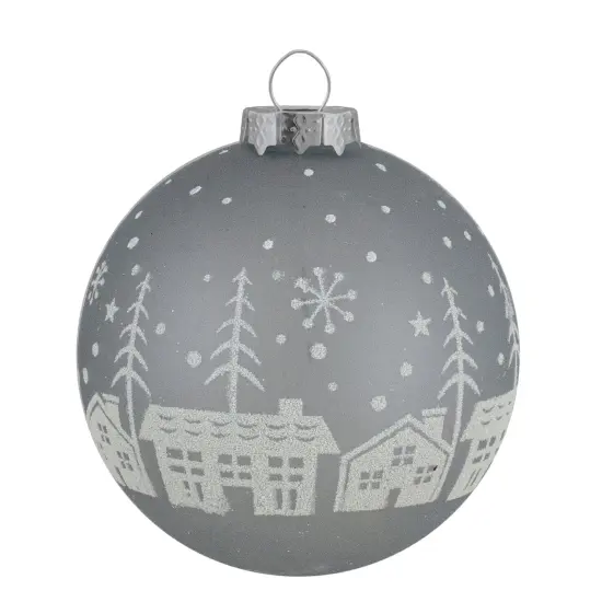 Northlight 4 ct Gray and Clear Glass Ball Hanging Christmas Ornaments 3.25-Inch (80mm) {4}