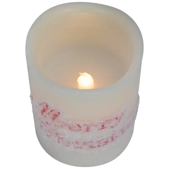 Northlight LED Flameless Frosted "Merry Christmas" Wax Pillar Candles - 6" - Set of 3 White {6}