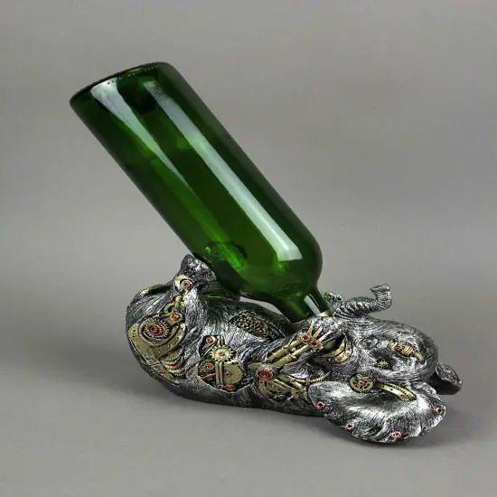 Metallic Steampunk Elephant Decorative Single Bottle Tabletop Wine Holder Stand {3}