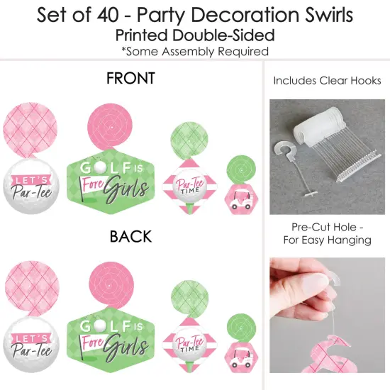 Big Dot of Happiness Golf Girl - Pink Birthday Party or Baby Shower Hanging Decor - Party Decoration Swirls - Set of 40 {7}
