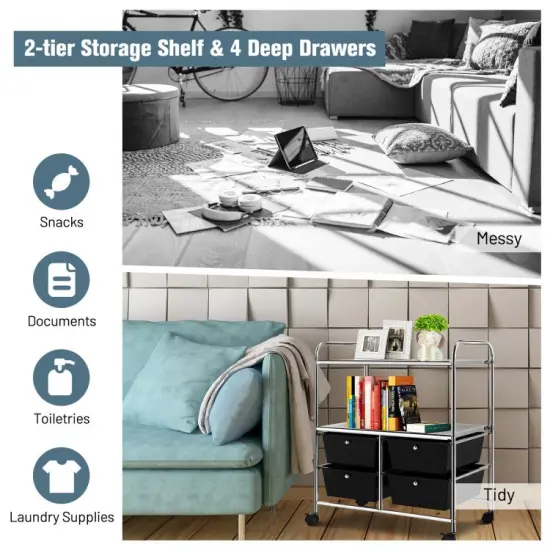 4 Drawers Shelves Rolling Storage Cart Rack Black {3}