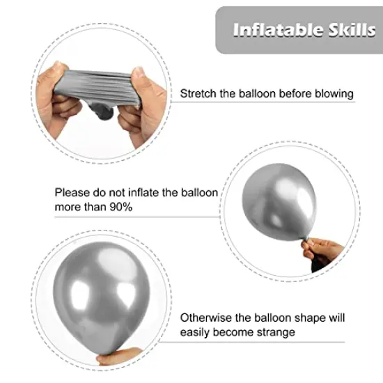 129pcs Metallic Silver Balloon Kit - Latex Balloons in Different Sizes (18, 12, 10, 5 Inches) for Birthday Parties, Graduation, Baby Showers, Weddings, Holidays, and Easter Decorations {4}