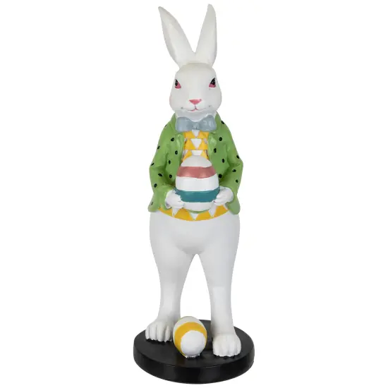 Northlight Rabbit Holding Easter Egg Outdoor Garden Statue - 11.5" - White Multi {5}