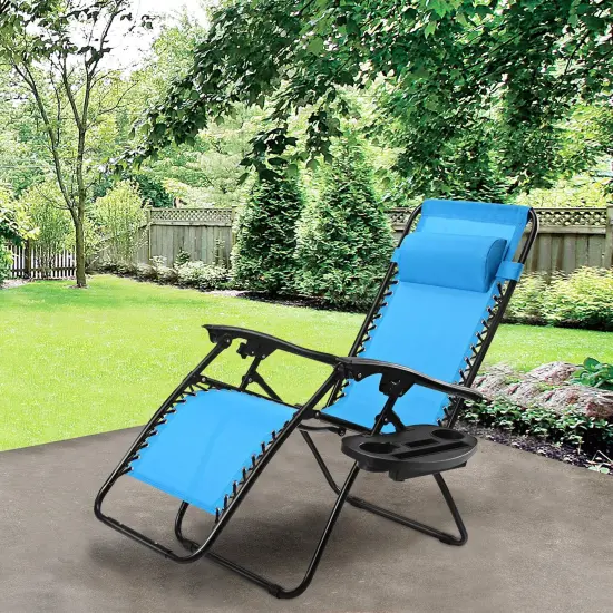 Outdoor Folding Zero Gravity Reclining Lounge Chair with Utility Tray Light Blue {2}
