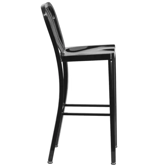 Merrick Lane Santorini 30 Inch Galvanized Steel Indoor/Outdoor Counter Bar Stool With Slatted Back And Powder Coated Finish Black {5}