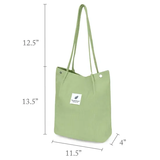 Wrapables Corduroy Tote Bag, Casual Everyday Shoulder Handbag, 2pc LtGreen/Lavender {2}