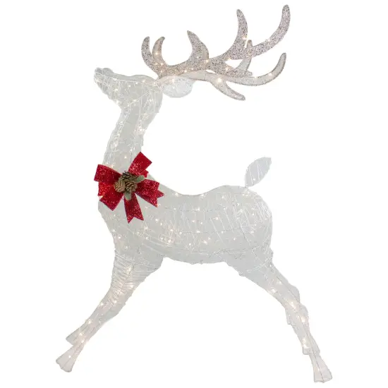 Northlight 56" LED Lighted Reindeer with Glitter Bow Outdoor Christmas Decoration White {1}