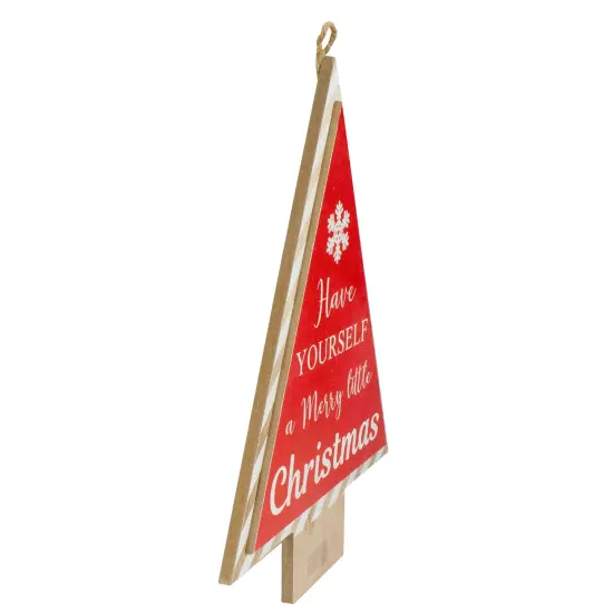 Northlight 16&rdquo; Red and White Merry Little Christmas Tree Wooden Hanging Wall Sign {4}