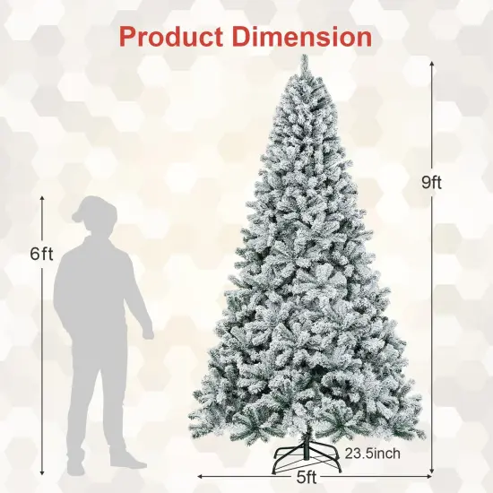 Costway 9ft Snow Flocked Hinged Artificial Christmas Tree Unlit Metal {4}