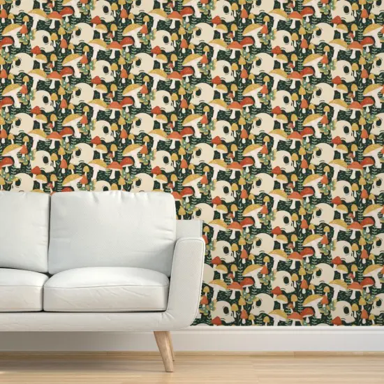 Peel & Stick Wallpaper 2FT Wide Red Yellow Butterfly Woodland Gothic Skulls Moth Small Scale Custom Removable Wallpaper by Spoonflower {5}