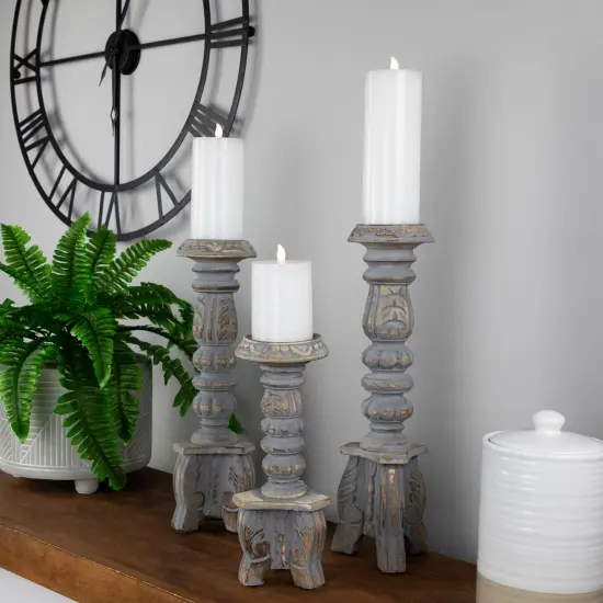Northlight Set of 3 Brushed Gray Tripod Wooden Pillar Candle Holders 18" {3}