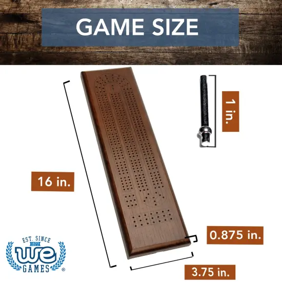 WE Games Classic Cribbage Set - Solid Wood Continuous 3 Track Board with Metal Pegs {4}