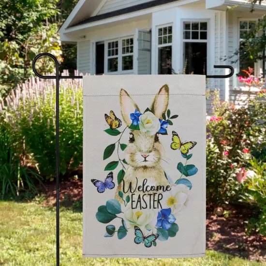 Northlight Bunny and Butterflies "Welcome Easter" Floral Outdoor Garden Flag 18" x 12.5" Beige {3}