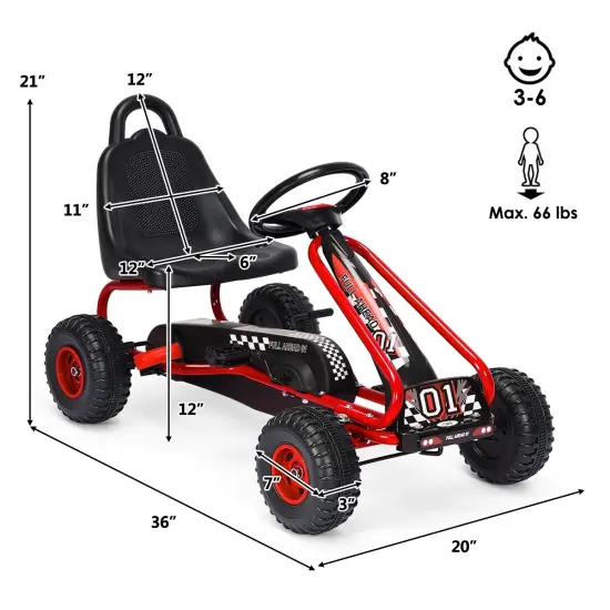 Iron Pedal Powered Ride On Car Go Kart for Kids with Adjustable Seat Red {2}