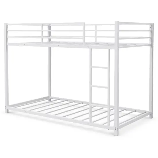 Steel Twin Bunk Bed with Ladder and Guardrails White {4}