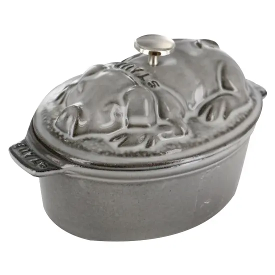 Staub Cast Iron 1-qt Pig Cocotte - Graphite Grey {1}