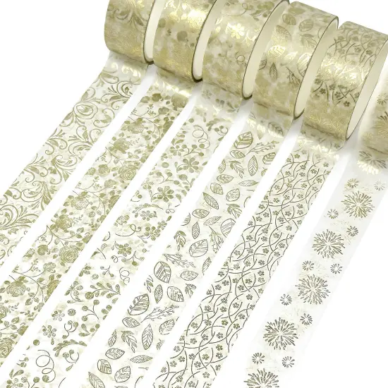 Wrapables Elegant Gold Foil Washi Tape Box Set for Arts & Crafts, Scrapbooking, Stationery, Diary (12 Rolls) Gold Floral {4}