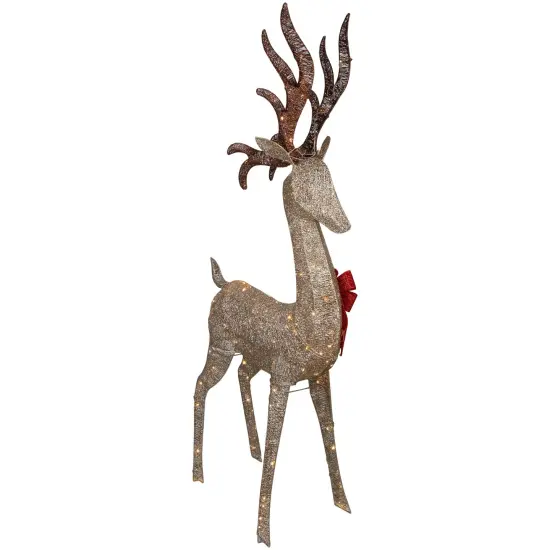Northlight 74" LED Lighted Champagne Deer with Red Bow Outdoor Christmas Decoration Gold {7}