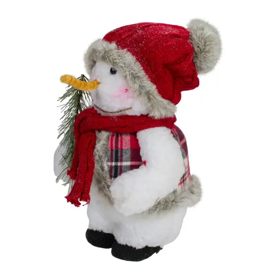 Northlight Plush Snowman with Pine Sprig Wearing Plaid Vest Christmas Figure - 10" White {5}