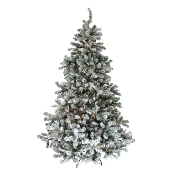 Northlight 6.5' Pre-Lit Medium Natural Emerald Flocked Artificial Christmas Tree, Clear Lights Green {1}