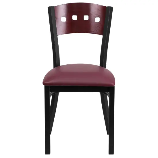 Emma and Oliver Decorative 4 Square Back Metal Restaurant Dining Chair Mahog/BurgVYL/Black {2}