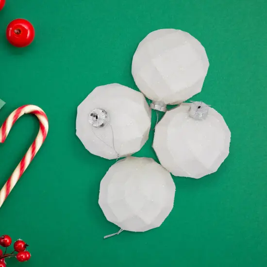 Northlight Glittered Christmas Glass Ball Ornaments - 3.75" (95mm) - White - 4ct {3}