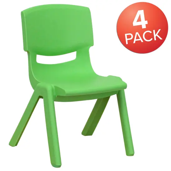 Emma and Oliver 4 Pack Plastic Stackable Pre-K/School Chairs with 10.5"H Seat Green {6}