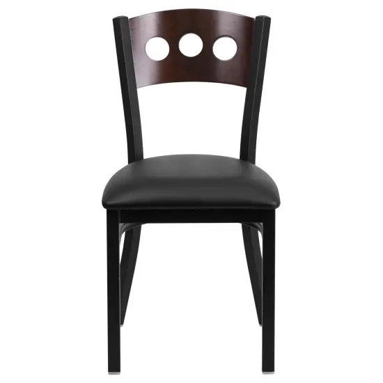 Emma and Oliver Decorative 3 Circle Back Metal Restaurant Dining Chair Walnut/BlackVY/Black {2}