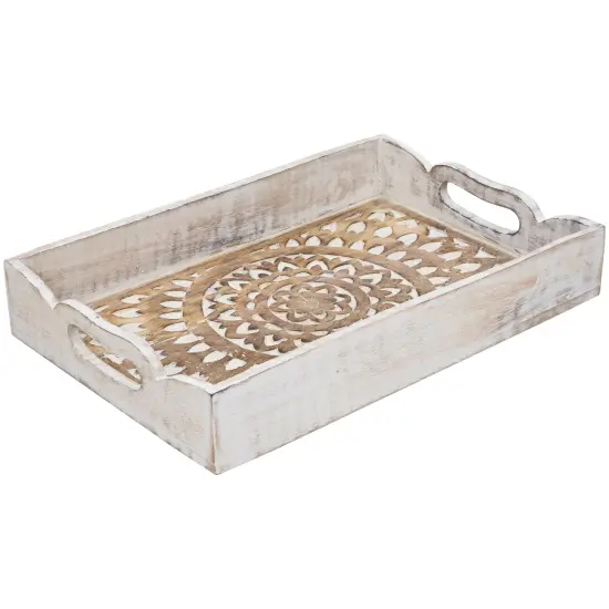 Northlight Set of 2 Brushed White Mandala Display Trays with Handles 18" {6}