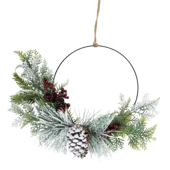 Northlight Frosted Mixed Foliage with Berries and Pinecone Artificial Christmas Wreath, 16-Inch, Unlit Green {1}