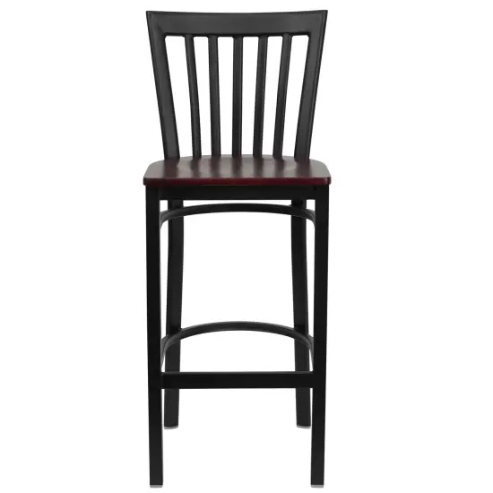 Emma and Oliver 2 Pack School House Back Metal Restaurant Barstool Mahogany/BlackMetal {2}