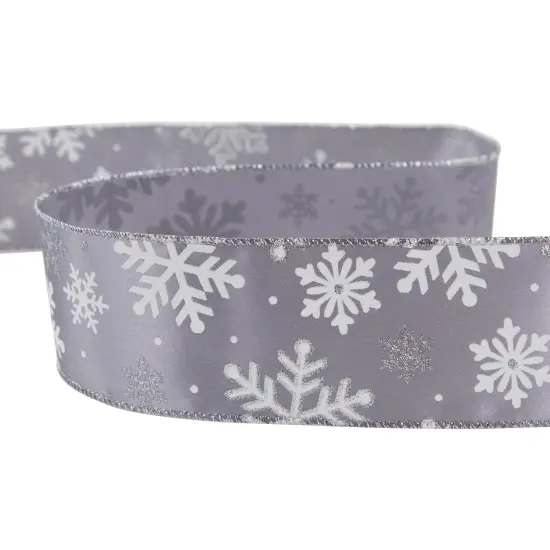 Northlight Gray and White Shimmering Snowflakes Wired Craft Christmas Ribbon 2.5" x 10 Yards {6}