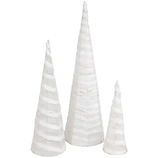 Northlight Glittered Cone Tree Christmas Decoration - 23.5 - White and Silver - Set of 3 {6}