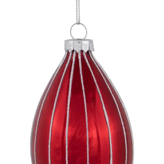 Northlight 5" Shiny Red and White Glittered Striped Glass Finial Christmas Ornament {4}