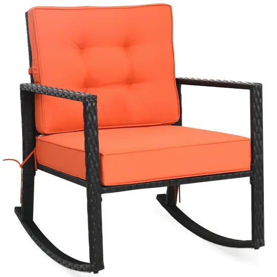 Patio Rattan Rocker Outdoor Glider Rocking Chair Cushion Lawn Orange {1}