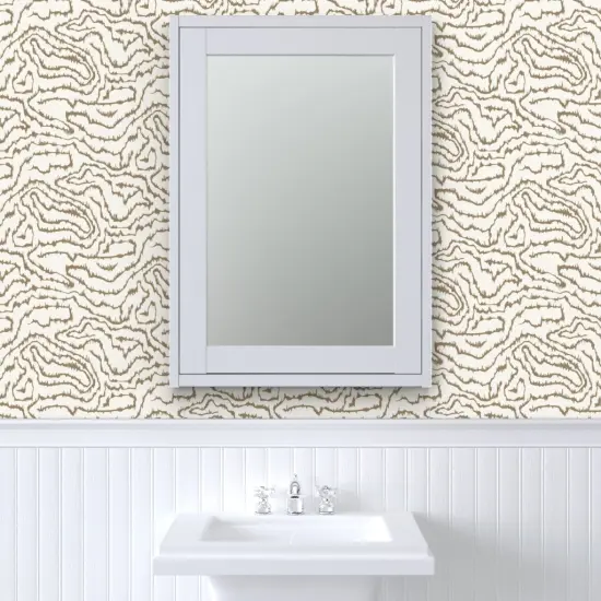 Peel & Stick Wallpaper 2FT Wide Abstract Wood Grain Brown On Cream Faux Bois Neutral Earth Tone Wavy Lines Custom Removable Wallpaper by Spoonflower {6}