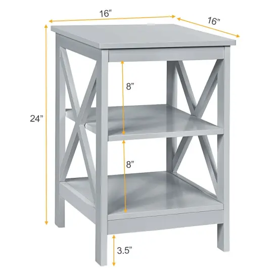 Multi-Functional Side Table with 3 Tier Storage Compartment and X-Shaped Side Design Grey {4}