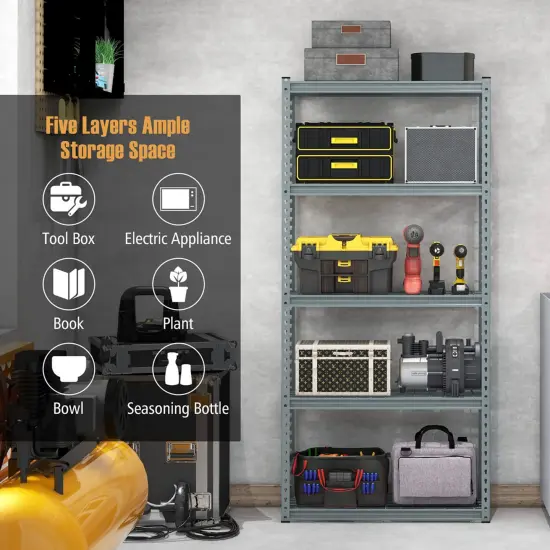 Costway 1/2/3/4 PCS 5-Tier Heavy Duty Storage Shelf Storage Utility Rack Shelf with Anti-tipping Device Grey {6}