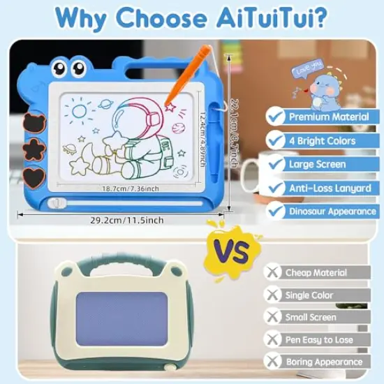 Magnetic Drawing Board Toddler Toys Gift for 2 3 Year Old Girls Boys, Sketch Writing Doodle Pad Age 2-4 Travel Games, Educational Learning Kids Toys for Toddlers Birthday (Blue) {6}