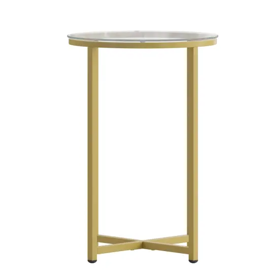 Merrick Lane Fairdale End Table with Round Cross Brace Frame Clear/Brushed Gold {3}