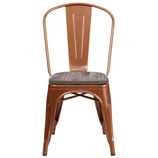 Merrick Lane Calumet Metal Stacking Chair with Curved, Slatted Back and Rustic Wood Seat Copper {2}