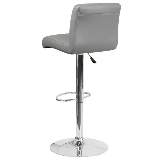 Emma and Oliver 2 Pack Contemporary Vinyl Adjustable Height Barstool with Rolled Seat and Chrome Base Gray {4}