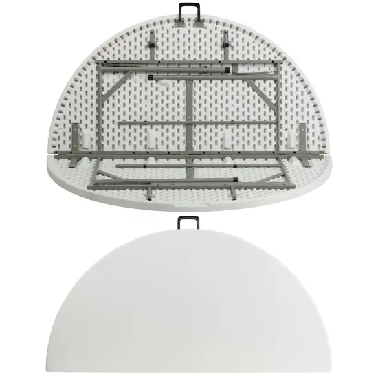 Emma and Oliver 5-Foot Round Bi-Fold Plastic Folding Table with Carrying Handle Granite White {5}