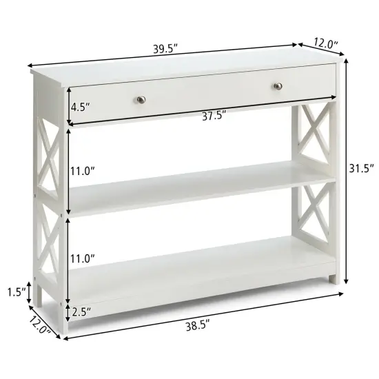 3-Tier Console Table with Drawers for Living Room Entryway White {4}