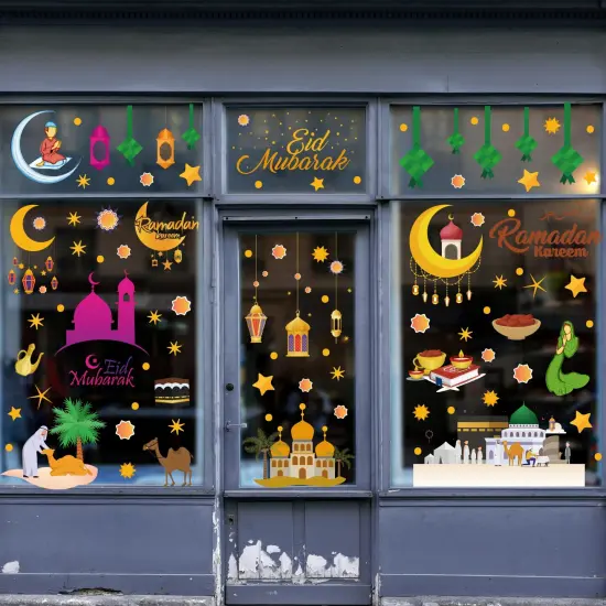 Eid Mubarak Window Stickers Party Supplies Decorations Muslim Happiness Ramadan Eid Al-fitr Window Decor for Home Window Stickers {4}