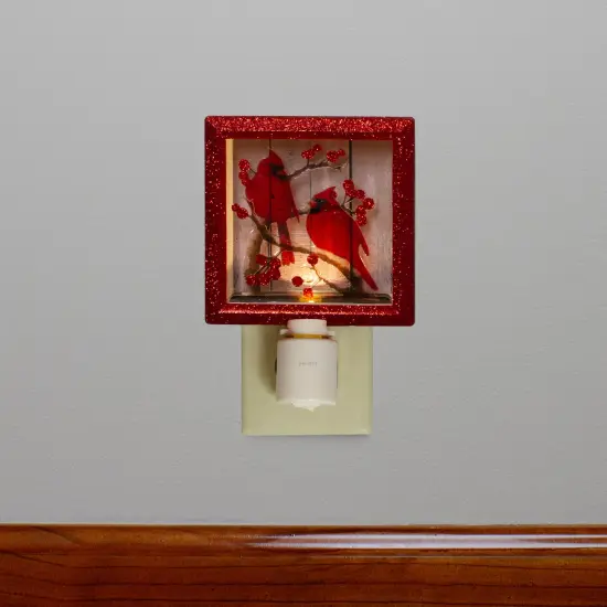Roman Glittered Red Cardinals Christmas Night Light - 4.25" {3}