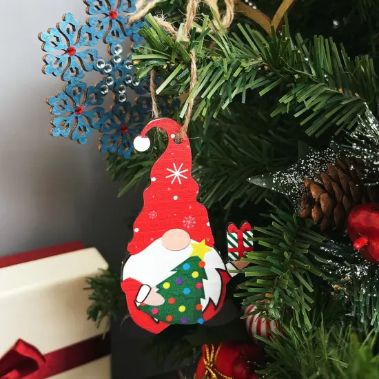 Wrapables Wooden Gnomes Hanging Christmas Tree Ornaments 8pcs Red Green {5}