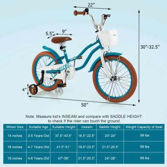 Children Bicycle with Front Handbrake and Rear Coaster Brake Turquoise {4}