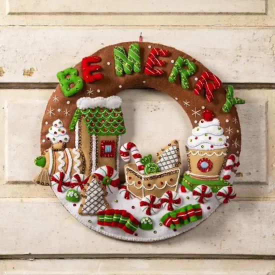 Bucilla Felt Wreath Applique Kit 15" Round-Gingerbread Express {3}