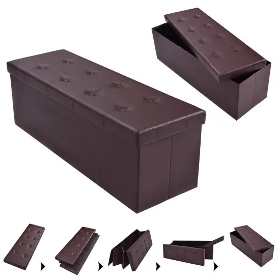 Costway 45''x15''x15'' Large Folding Storage Faux Leather Ottoman Pouffe Box Stool Brown {2}